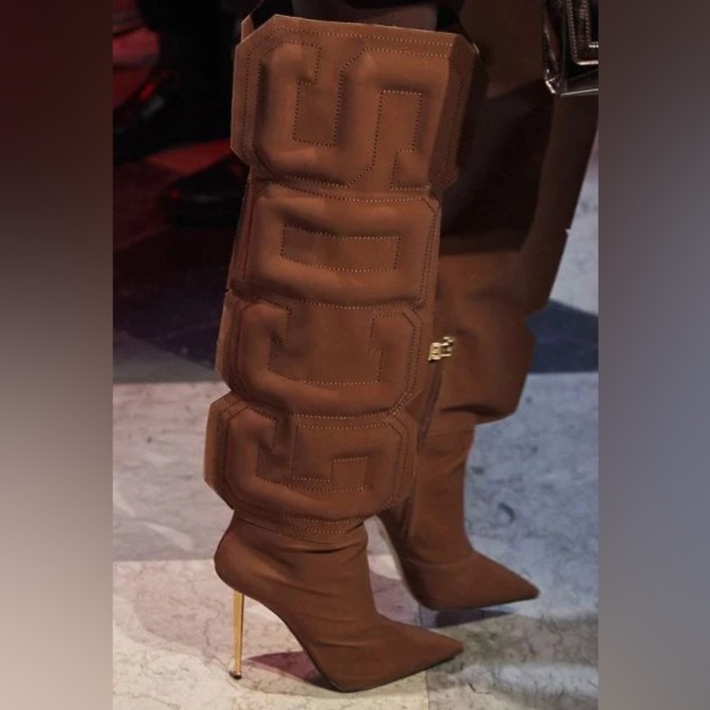 GCDS Brown Leather Thigh High Boots